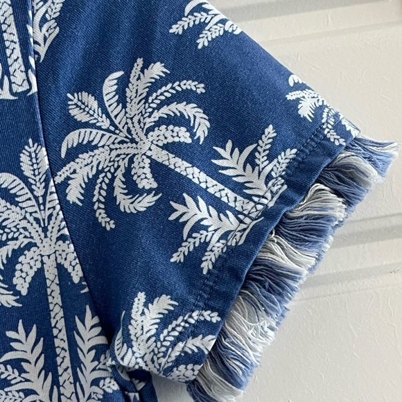 Spartina 449 Island Blue Oyster Alley Palm Tree Sheath Dress Fringe XS Beachy - Picture 5 of 12